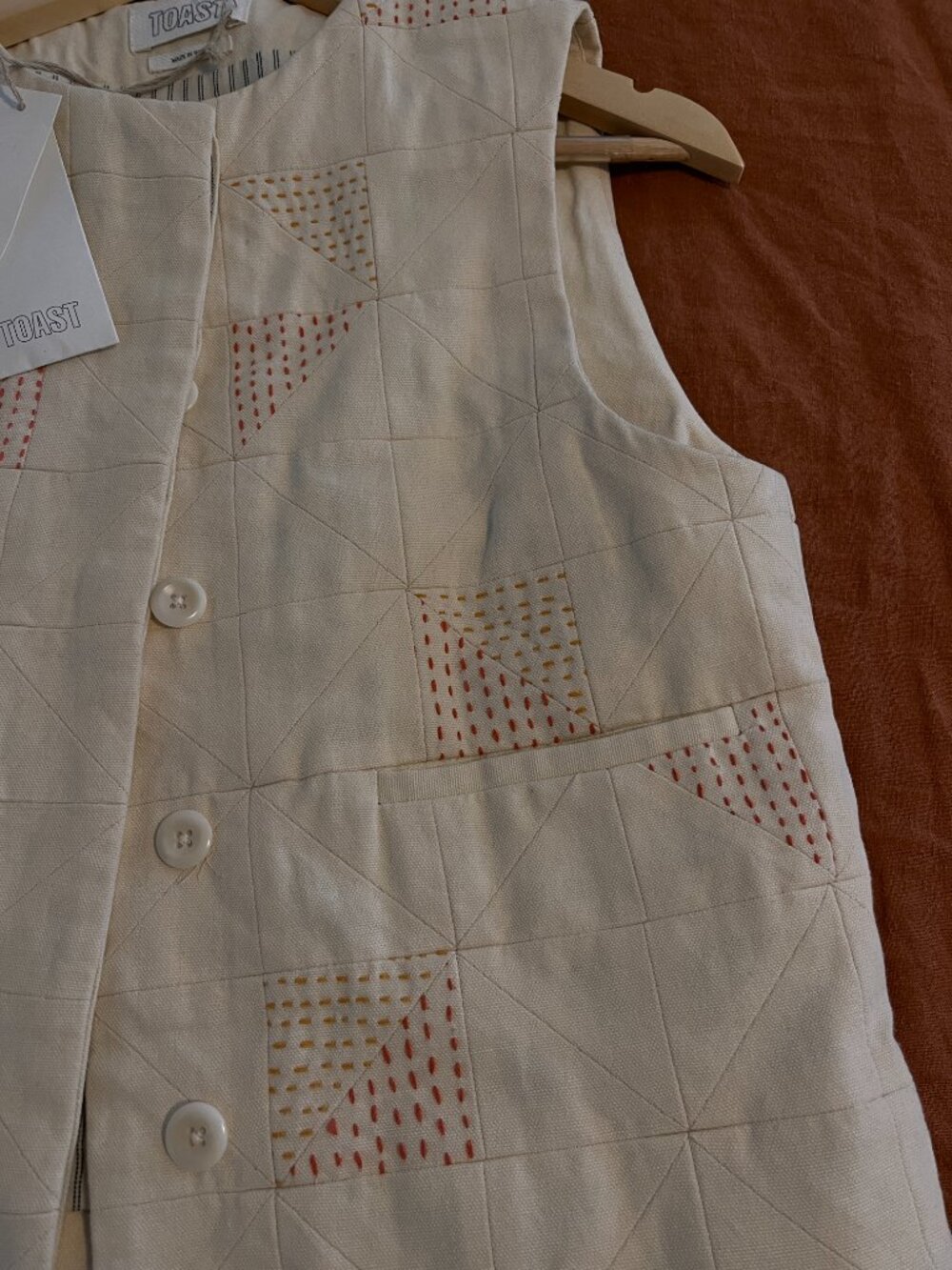 TOAST London Patchwork Waistcoat Ecru XS - Picture 12 of 14